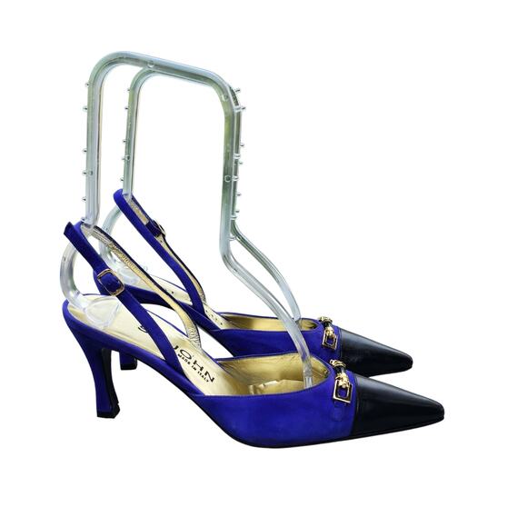 St. John Two Tone Suede Leather Buckle Ankle Strap Heels 7 - Picture 2 of 9